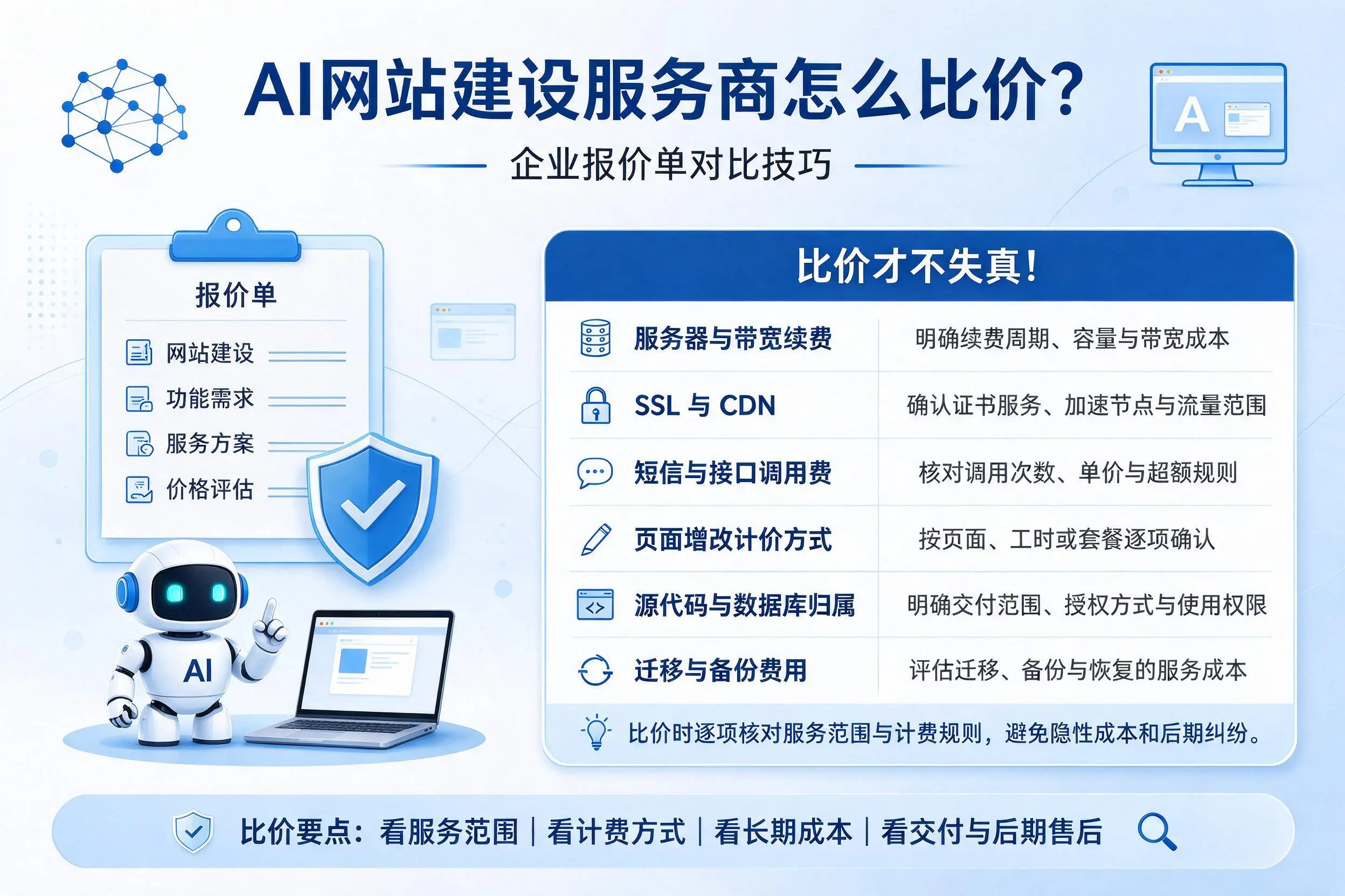 AI网站建设服务商怎么比价？抚顺企业报价单对比技巧